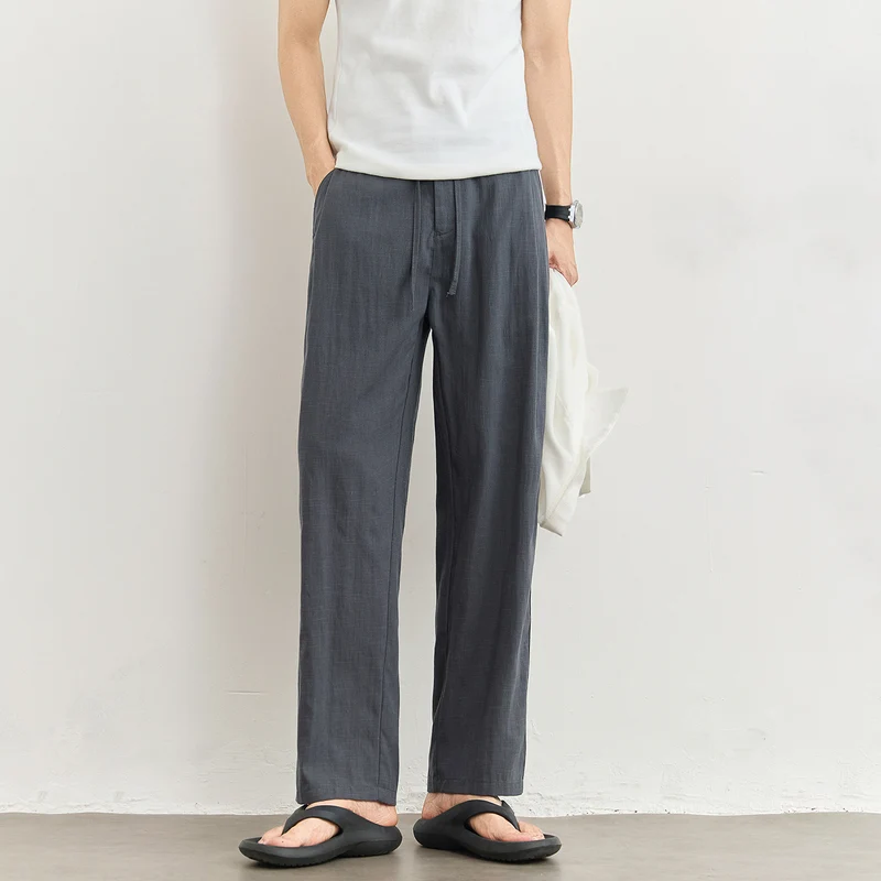 Herren Leichte Leinenhose mit Tunnelzug und geradem Bein Nord Taschen