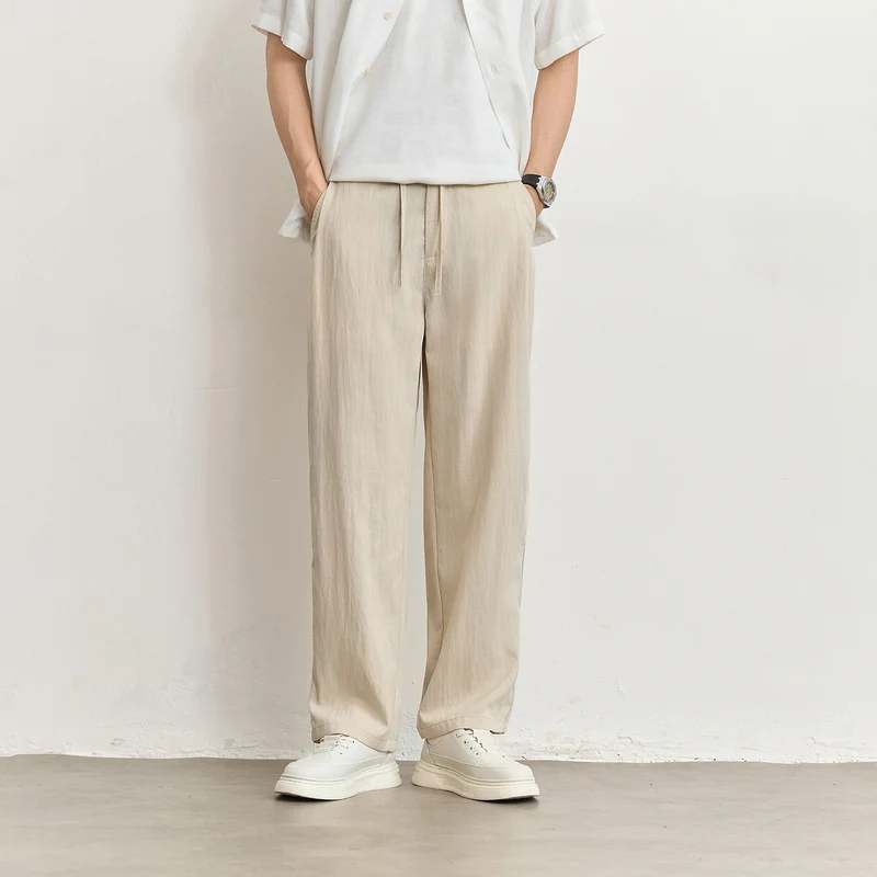 Herren Leichte Leinenhose mit Tunnelzug und geradem Bein Nord Taschen