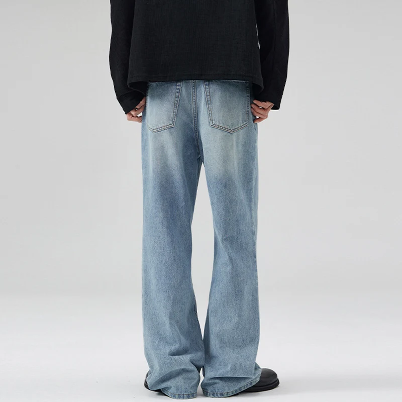 Herren Leicht verwaschene Ultraweite Denim-Marlenehose mit bodenlangem Saum Nord Taschen