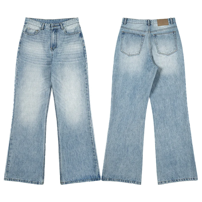 Herren Leicht verwaschene Ultraweite Denim-Marlenehose mit bodenlangem Saum Nord Taschen