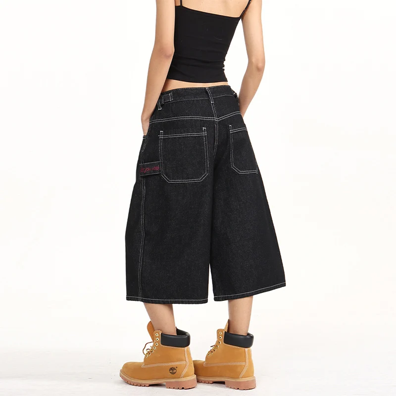 Damen Weite Denim-Culotte im Palazzoschnitt mit sichtbaren Kontrastnähten Nord Taschen
