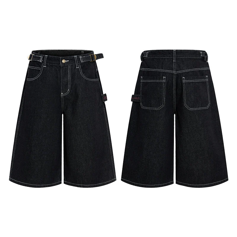 Damen Weite Denim-Culotte im Palazzoschnitt mit sichtbaren Kontrastnähten Nord Taschen