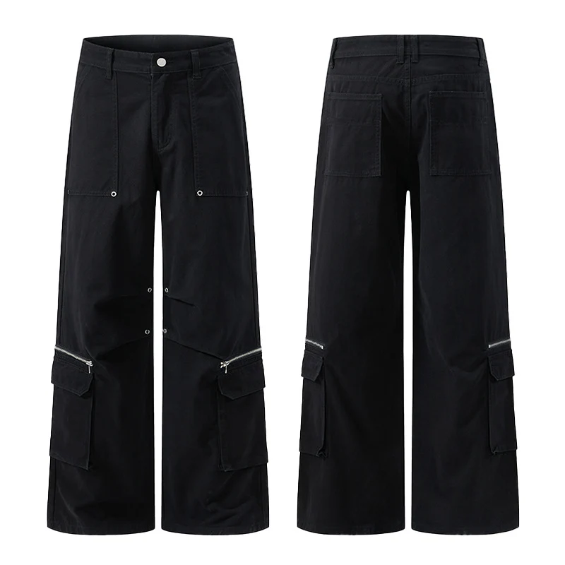Damen Weite Cargo-Palazzo-Hose mit Reißverschluss- und Klappentaschen Nord Taschen