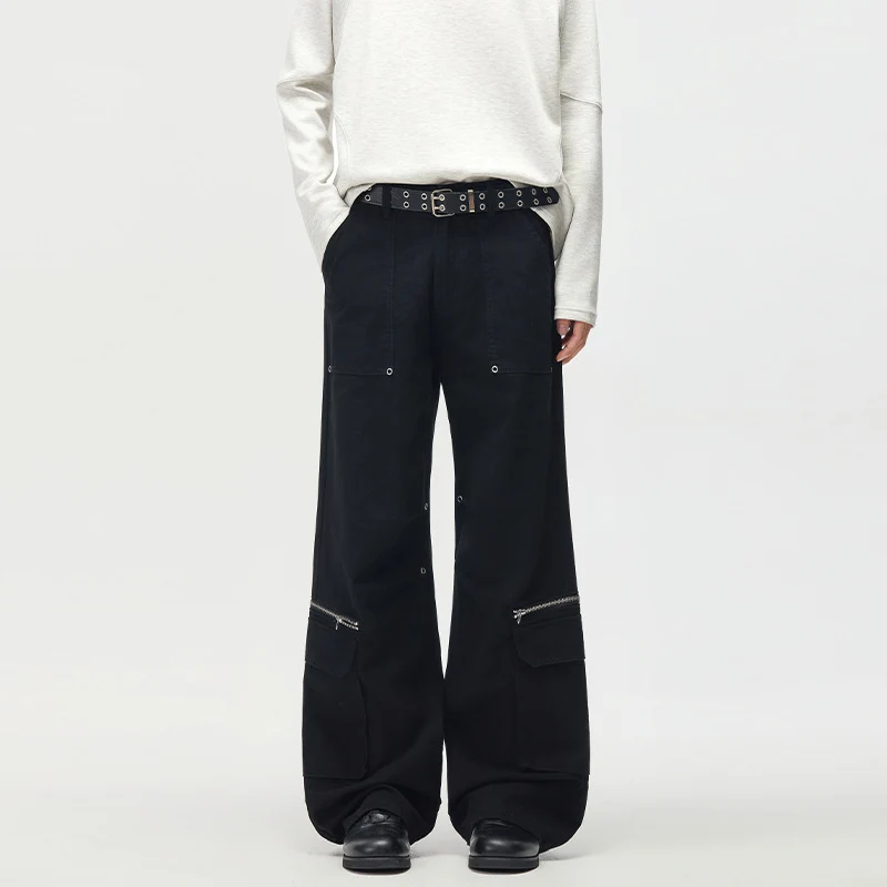 Damen Weite Cargo-Palazzo-Hose mit Reißverschluss- und Klappentaschen Nord Taschen