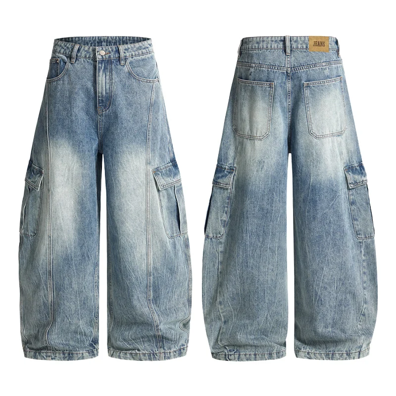 Damen Weite Cargo-Denim-Palazzohose im Baggy-Cut Nord Taschen