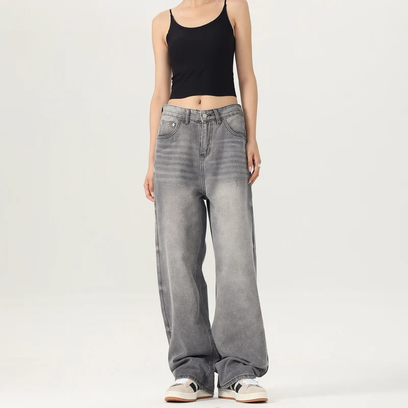 Damen Weitbeinige Stonewashed-Denim-Jeans mit tiefer Bundlinie und verlängertem Saum Nord Taschen