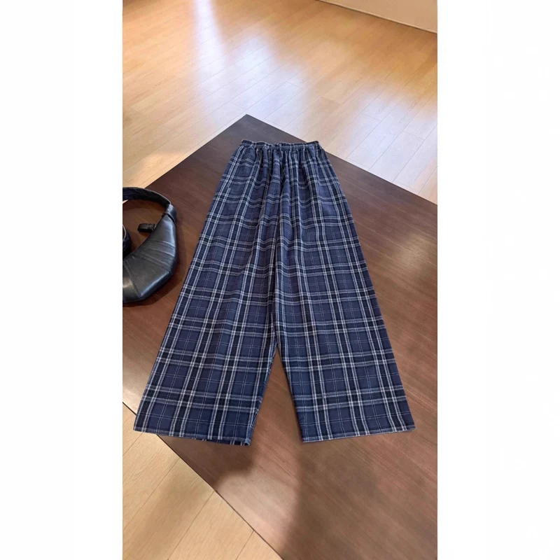 Damen Lässige Weitbein-Hosen im Karomuster Nord Taschen