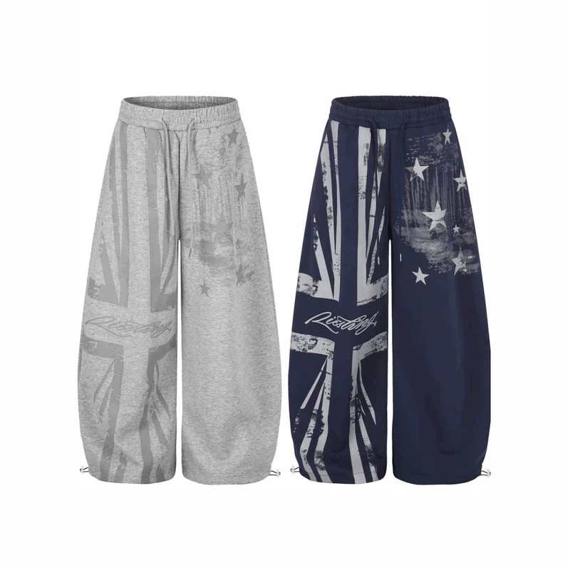 Damen Lässige Übergröße Sweatpants mit grafischen Designelementen Nord Taschen