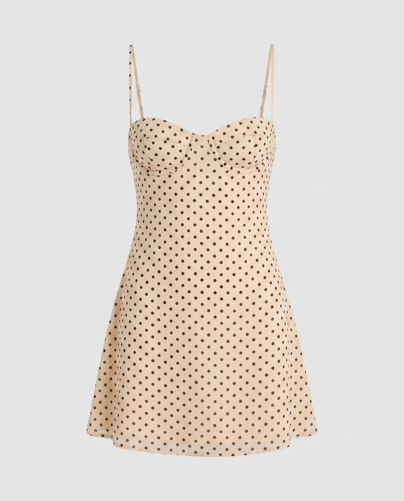 Damen Fitted Minikleid mit Punktmuster und trägerlosem Design