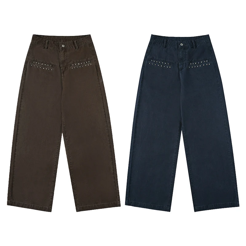 Damen Extraweite High‑Waist Baumwoll-Twill-Hose mit Nietenbesatz und Palazzoschnitt Nord Taschen