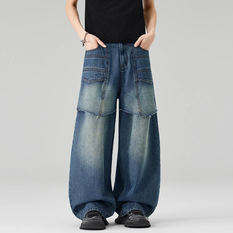 Damen Extraweite Denim-Palazzo-Hose mit aufgesetzten Vorderpanelen und Used-Waschung Nord Taschen