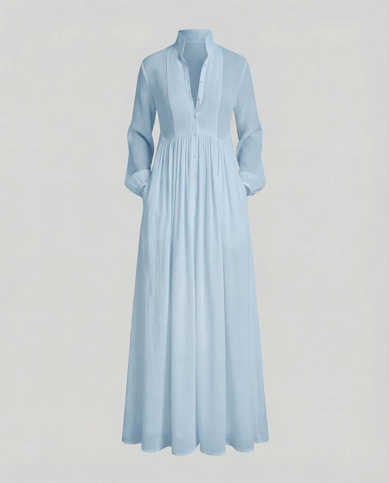Damen Klassische Geraffte Taillenpartie Baumwollmischung Maxikleid