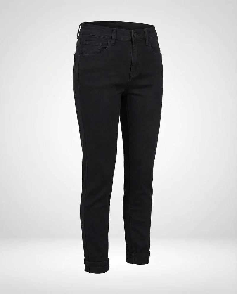Damen schmal geschnittene Jeans mit umgeschlagenem Saum, elastischem Komfortbund und dezenter Used-Optik