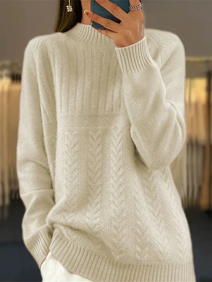 Hoher Hals Gerippt Pullover
