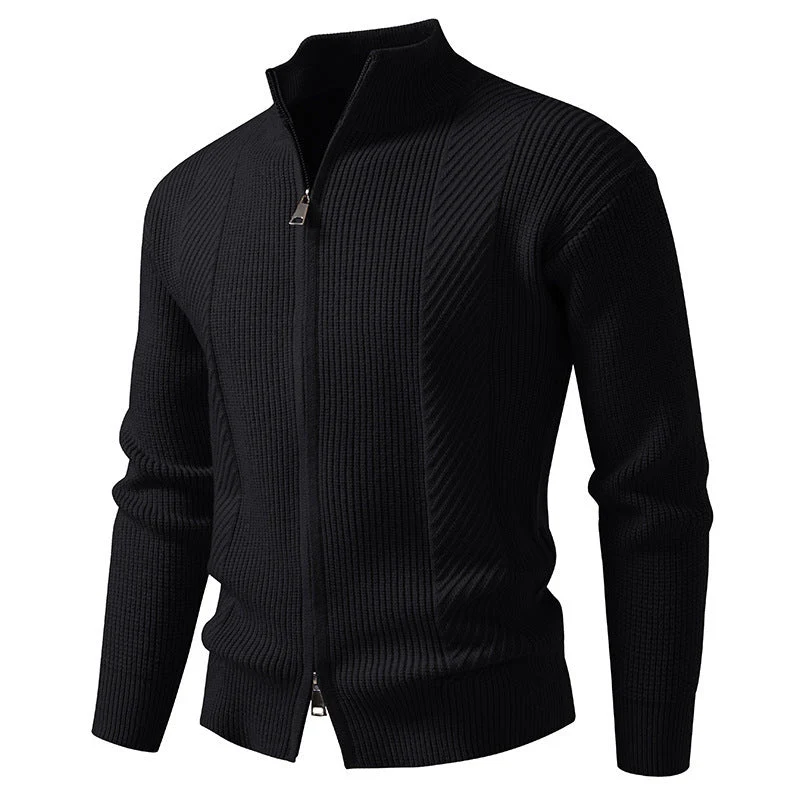 Herren modische Strickjacke mit Stehkragen und durchgehendem Reißverschluss