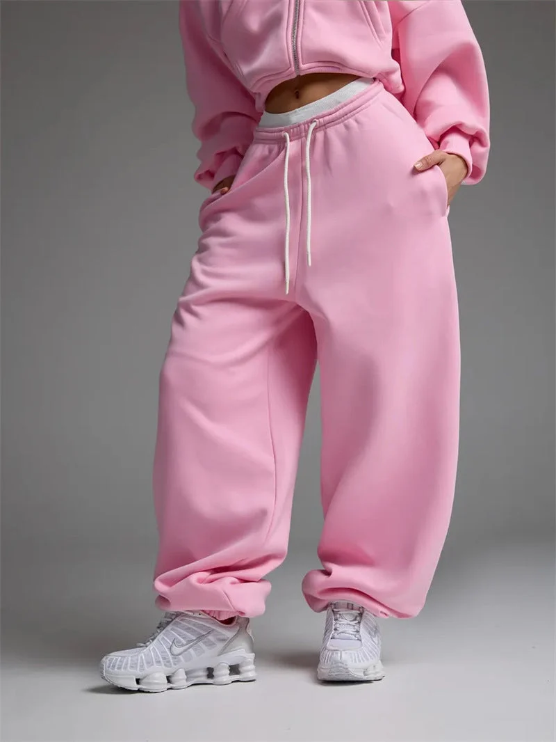 Damen trendige, weite Jogginghose mit elastischem Bund und verstellbarem Kordelzug Nord Taschen