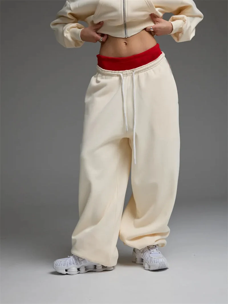 Damen trendige, weite Jogginghose mit elastischem Bund und verstellbarem Kordelzug Nord Taschen