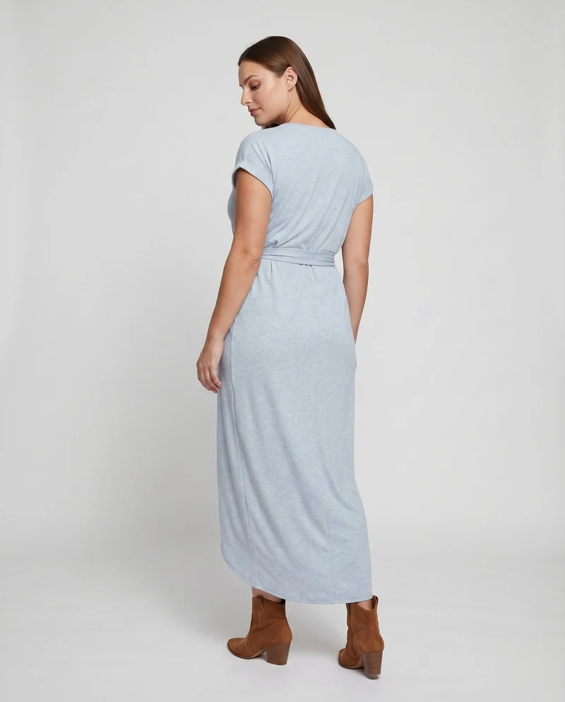 Damen Jersey-Maxikleid Tunnelzug Überlappende Front