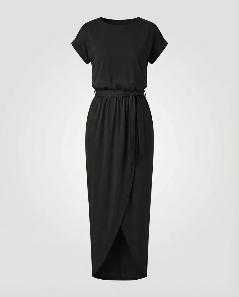 Damen Jersey-Maxikleid Tunnelzug Überlappende Front