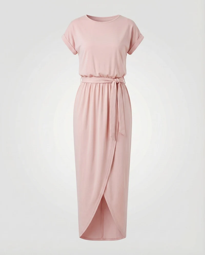 Damen Jersey-Maxikleid Tunnelzug Überlappende Front