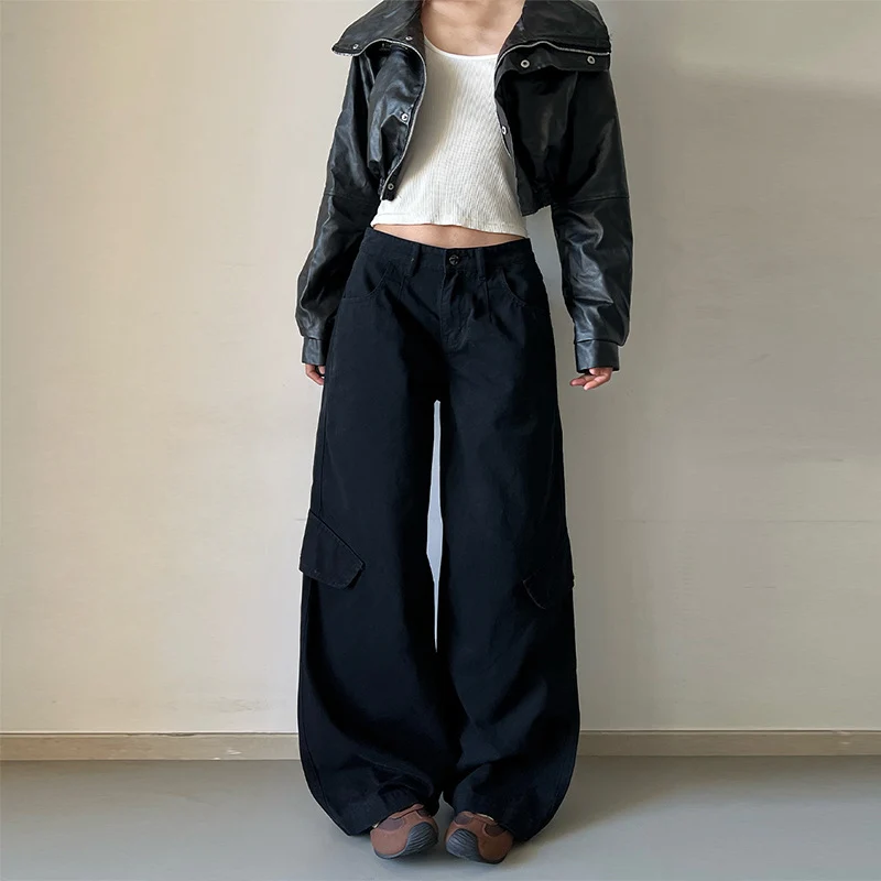 Damen Bodentiefe Utility-Palazzo-Hose aus schwerem Twill mit seitlichen Pattentaschen Nord Taschen