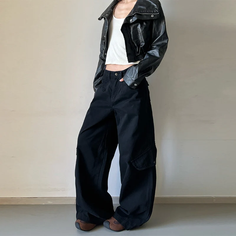 Damen Bodentiefe Utility-Palazzo-Hose aus schwerem Twill mit seitlichen Pattentaschen Nord Taschen