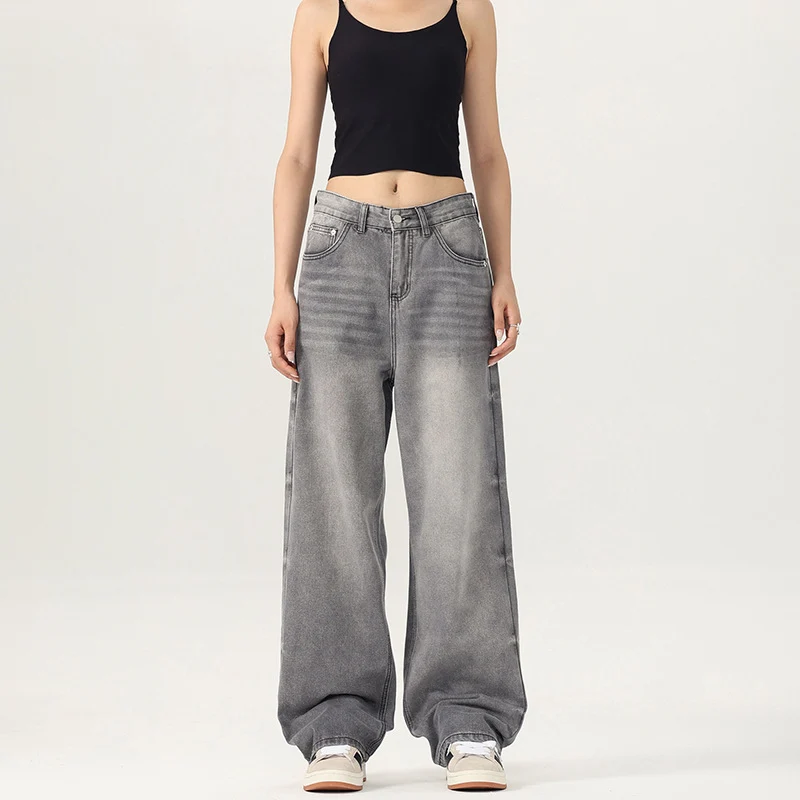 Damen Bodenlange Oversize-Denimhose im Baggy‑Palazzo‑Cut mit soften Stonewash-Details Nord Taschen