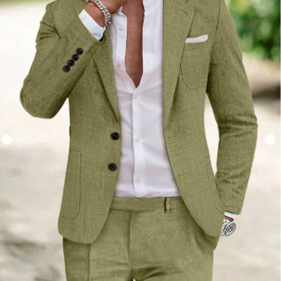 Herren sommerlicher Seersucker-Anzug mit ungefüttertem Sakko, schmaler Passform und Faltenhose