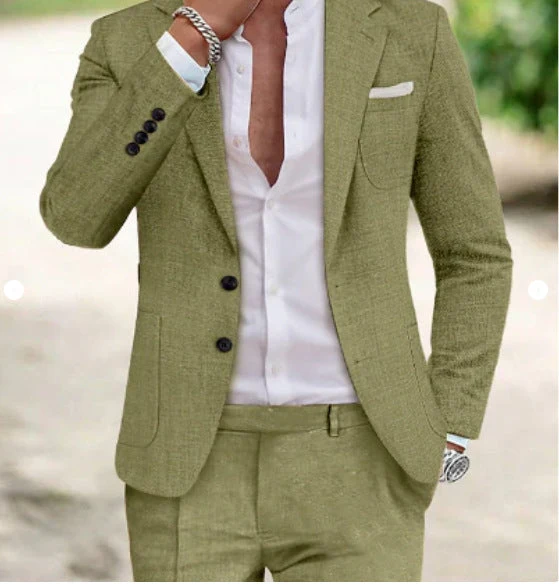 Herren sommerlicher Seersucker-Anzug mit ungefüttertem Sakko, schmaler Passform und Faltenhose