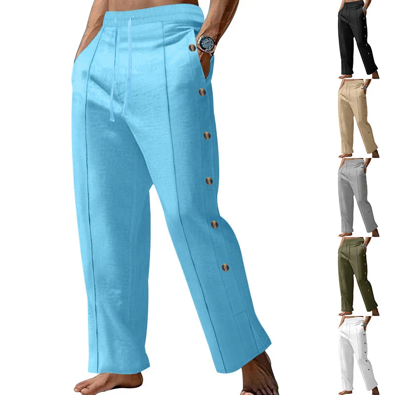 Herren elegante Freizeithose mit seitlichen Knopfdetails und elastischem Bund Nord Taschen