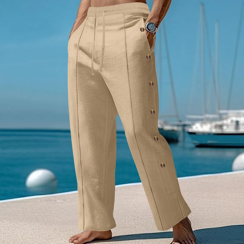Herren elegante Freizeithose mit seitlichen Knopfdetails und elastischem Bund Nord Taschen