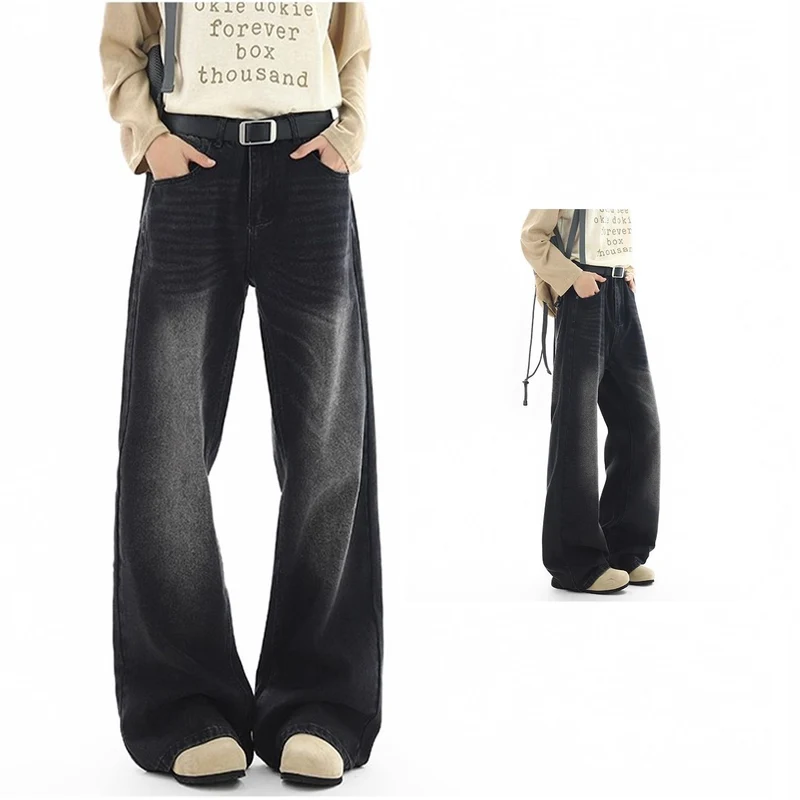 Damen Hochtaillierte Weite Jeans Nord Taschen