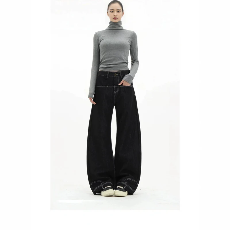 Damen Hochtaillierte Jeans mit weitem Bein Nord Taschen
