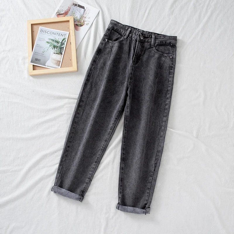 Damen Hochtaillierte Jeans im klassischen Mom-Style mit umgeschlagenen Säumen