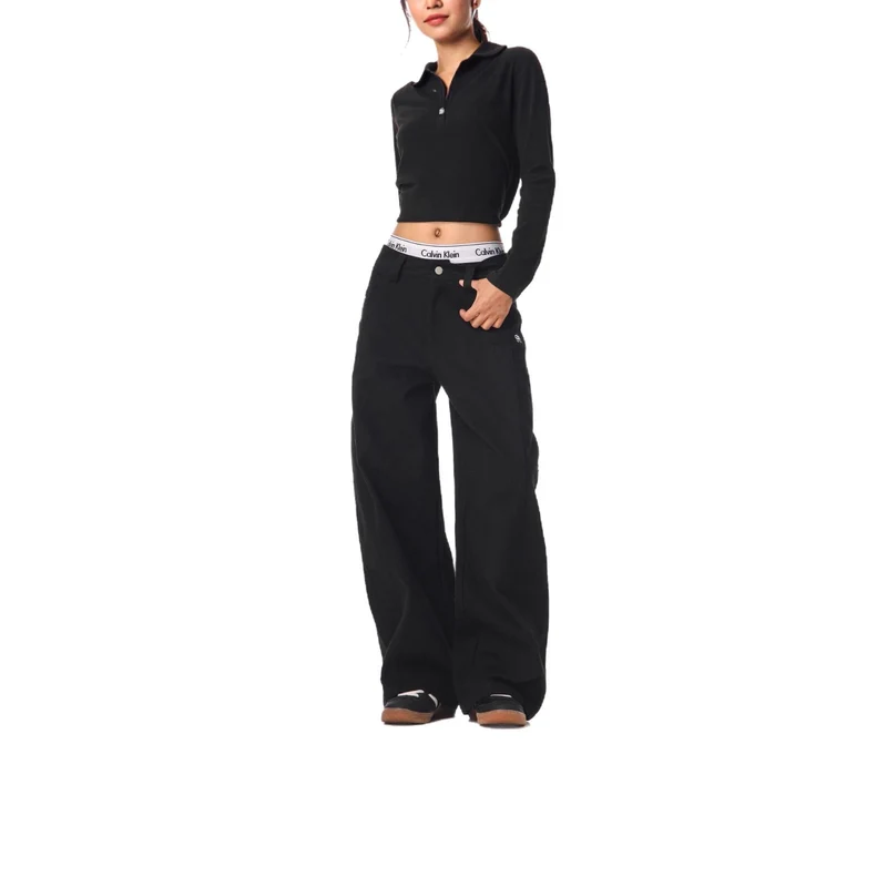 Damen Weitgeschnittene modische Stoffhose Nord Taschen