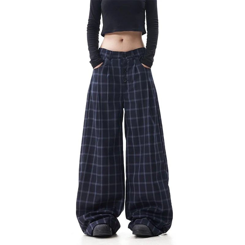 Damen Weitgeschnittene Karottenhose mit Karo-Muster Nord Taschen