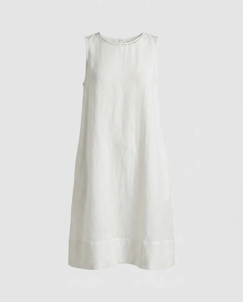 Damen lässiges Leinen-Kleid mit feinem Rundhalsausschnitt und minimalistischer Silhouette
