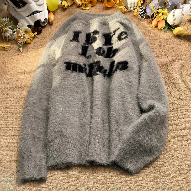 Damen Flauschiger Pullover mit kreativem Aufdruck Nord Taschen