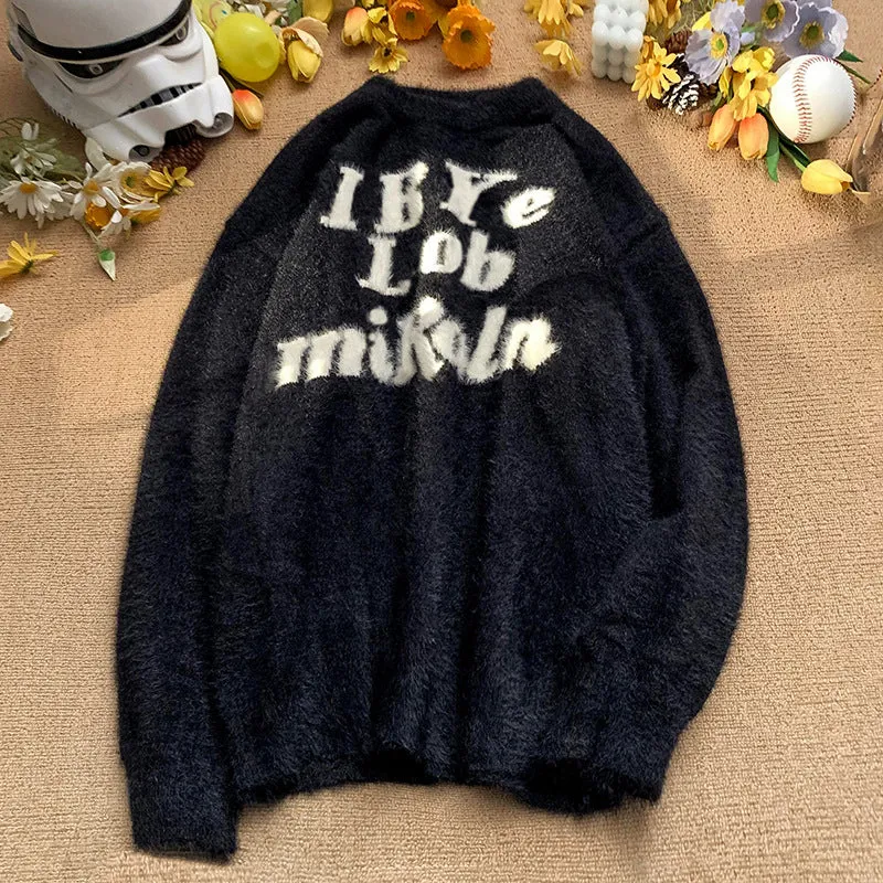 Damen Flauschiger Pullover mit kreativem Aufdruck Nord Taschen
