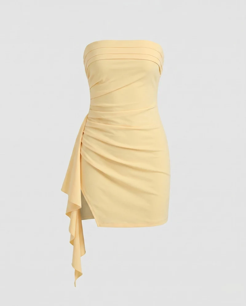 Damen trägerloses Minikleid mit elegantem Wickeldesign