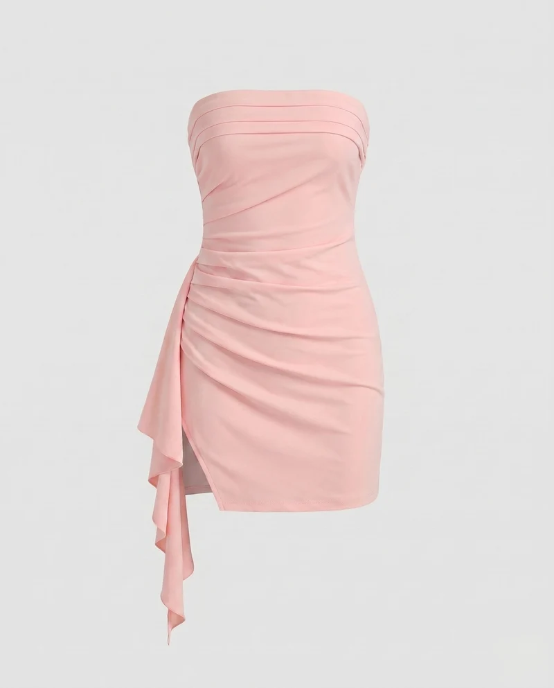 Damen trägerloses Minikleid mit elegantem Wickeldesign