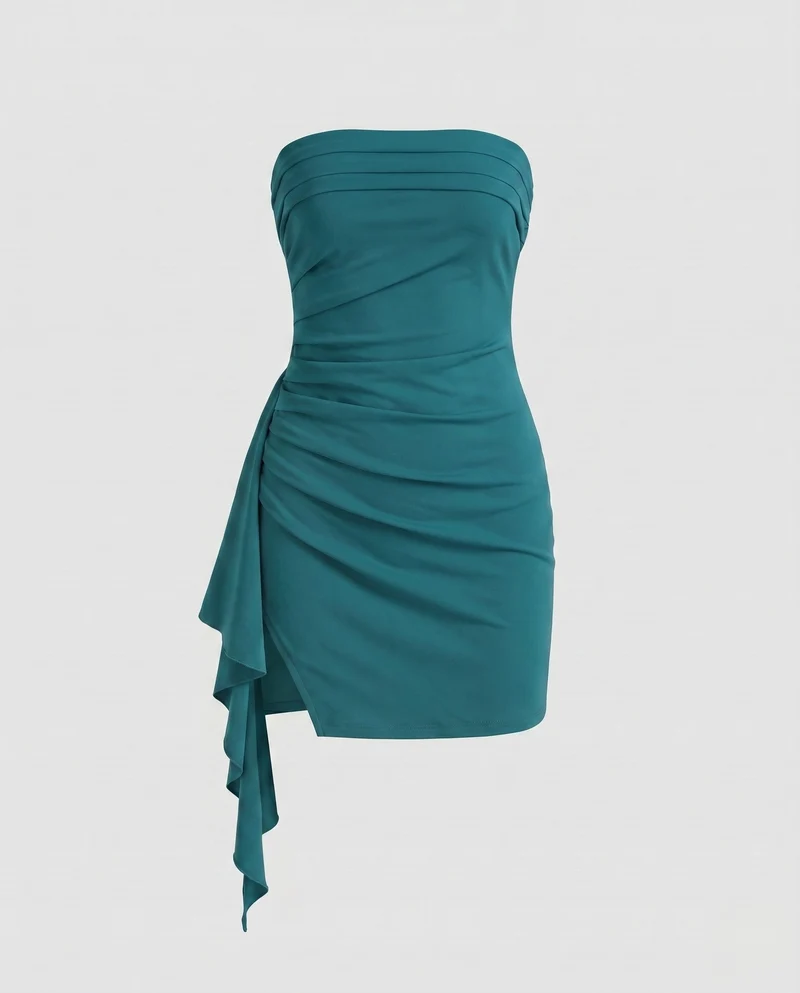 Damen trägerloses Minikleid mit elegantem Wickeldesign