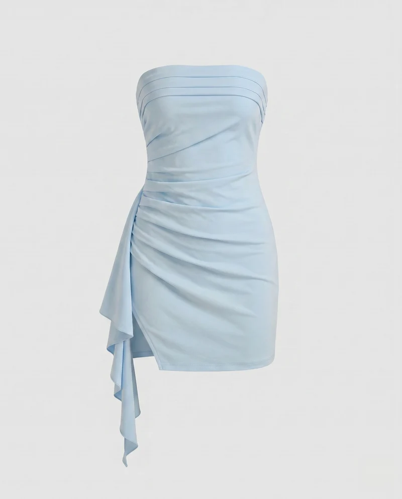 Damen trägerloses Minikleid mit elegantem Wickeldesign