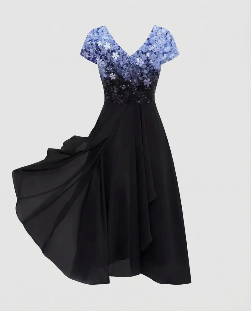 Damen besticktes V-Ausschnitt-Abendkleid