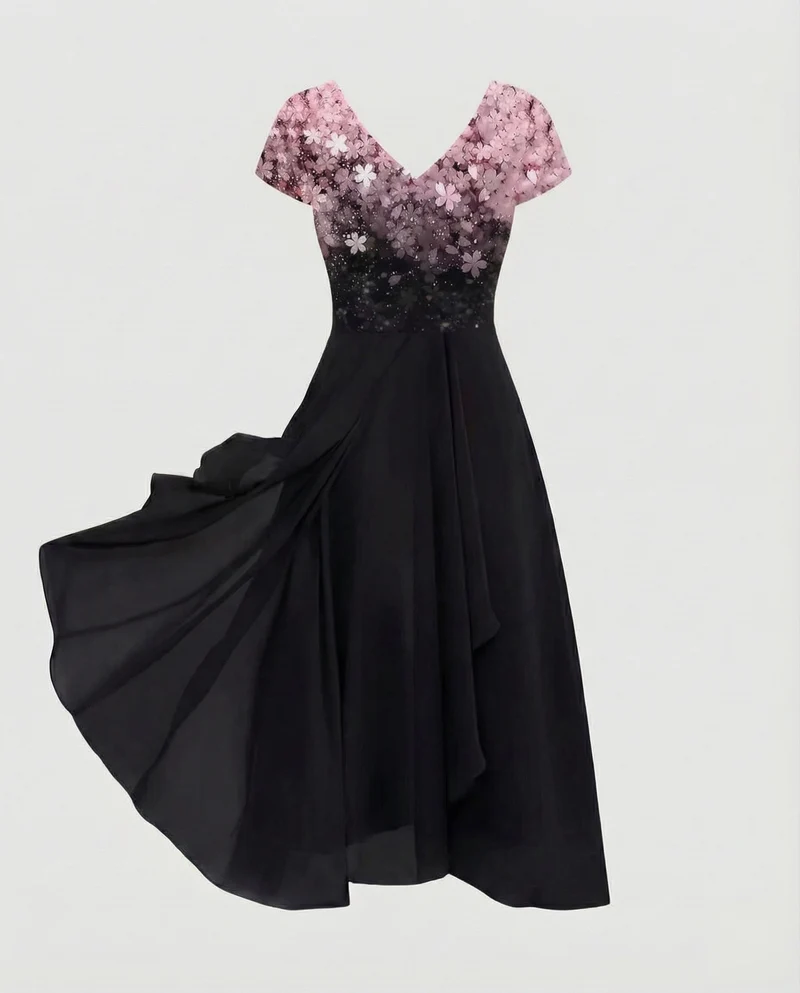 Damen besticktes V-Ausschnitt-Abendkleid