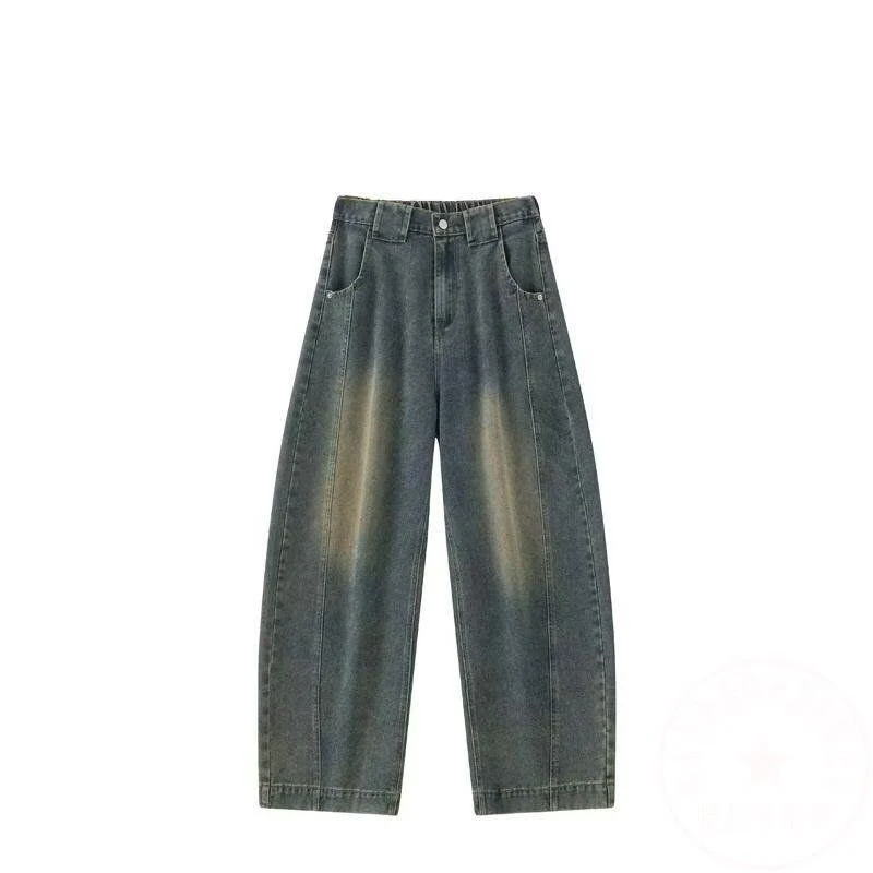 Damen Weitgeschnittene Jeans mit ausgefallenem Used-Look Nord Taschen