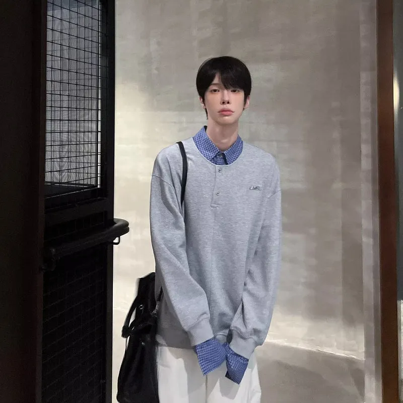 Herren Lässiger Oversized Pullover mit Kragen Nord Taschen