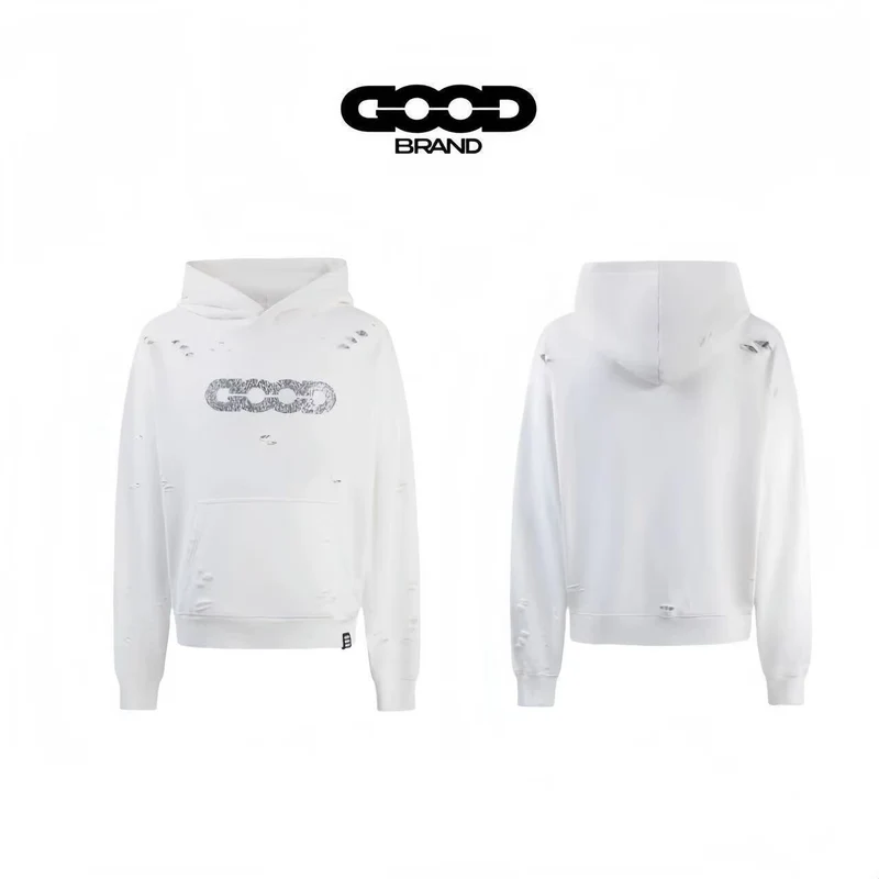 Damen Oversized Kapuzenpullover mit zerrissenen Details Nord Taschen