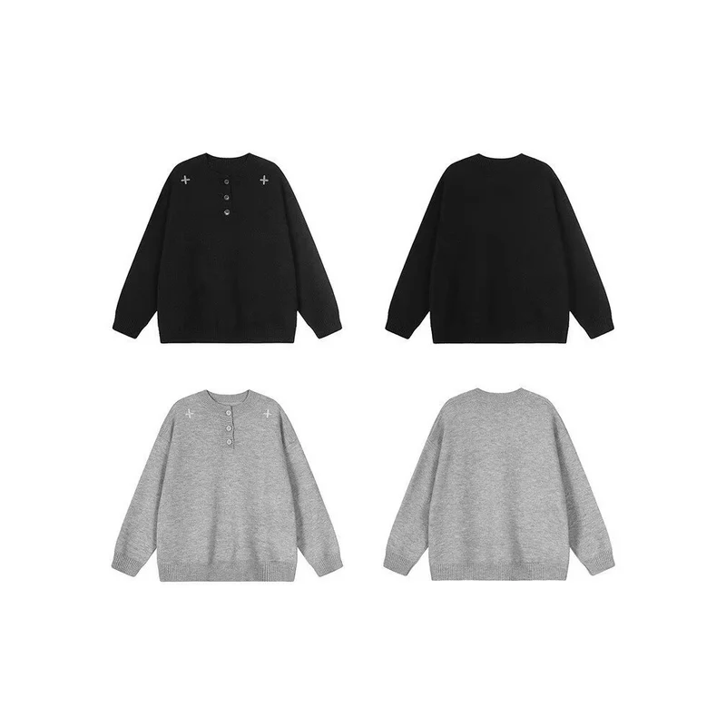 Damen Modischer Oversized Pullover mit Knopfleiste Nord Taschen
