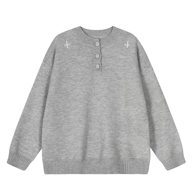 Damen Modischer Oversized Pullover mit Knopfleiste Nord Taschen